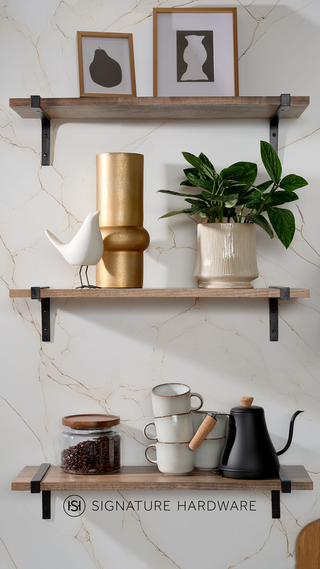 Three shelves beautfully decorated