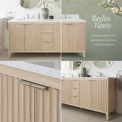 Four images featuring the Bayless Vanity